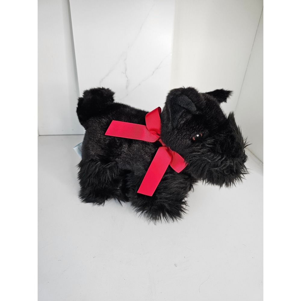 Martha Stewart Collection Black Scottie Dog Plush Scottish Terrier Red Ribbon